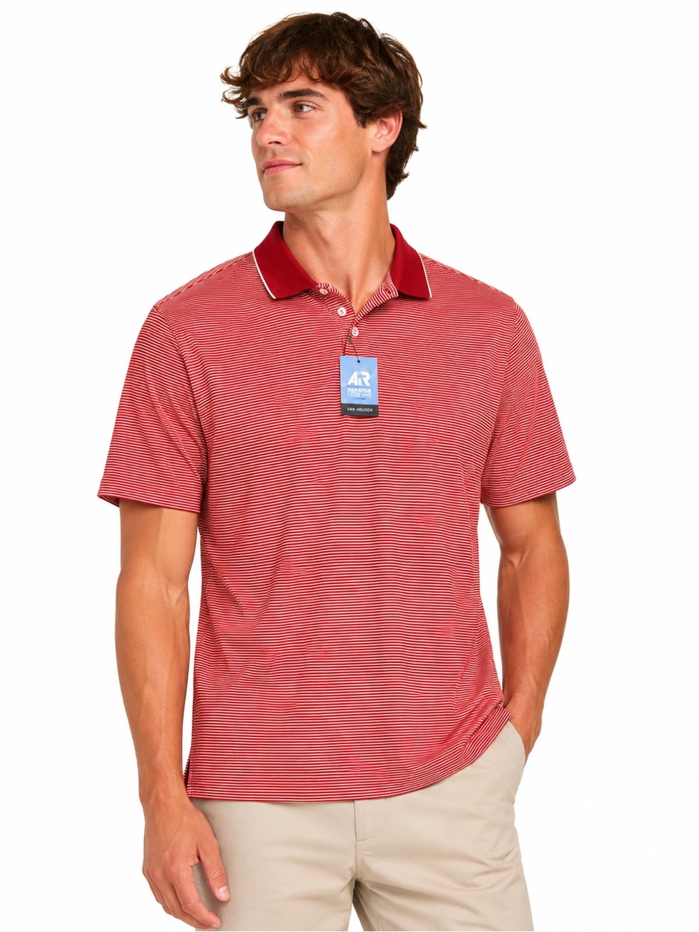 NWT Van Heusen Air Cooling Polo XXL Red Stripe Golf Shirt
